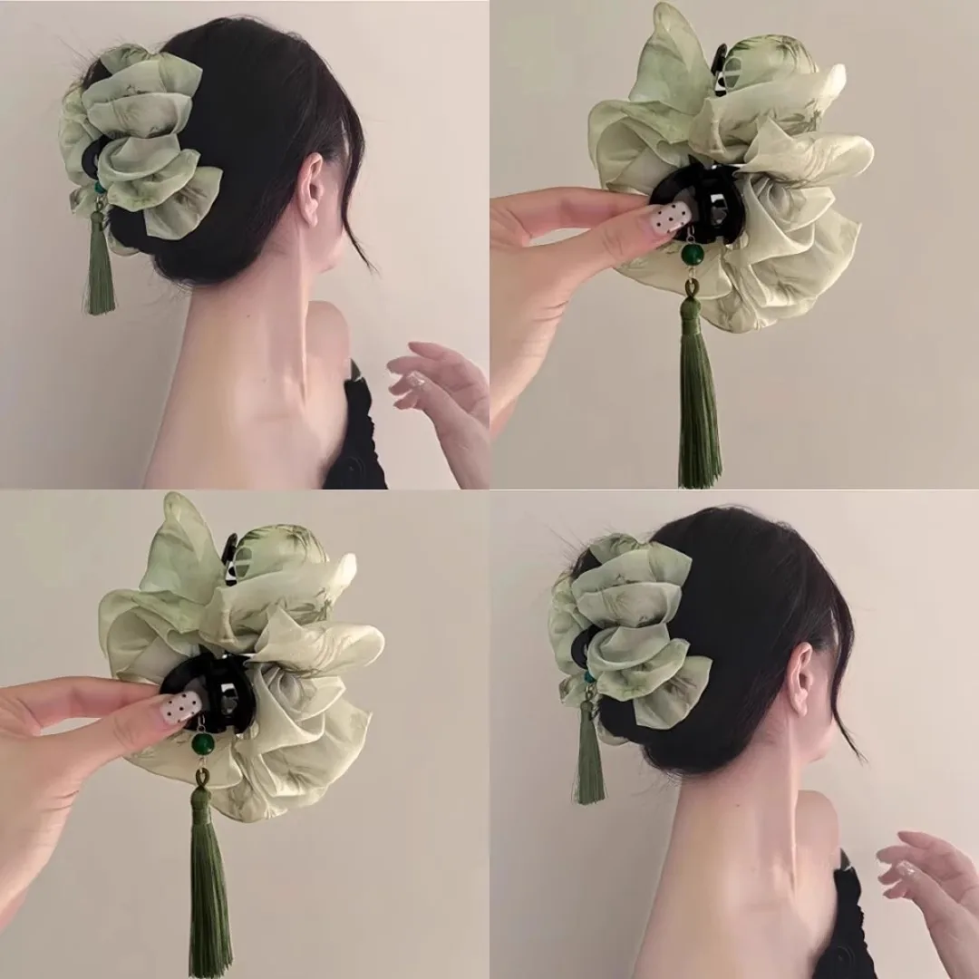 

1 шт./2 шт., заколка для волос из хлопчатобумажной ткани в стиле ретро с кисточками для женщин, элегантная заколка в виде акулы, модная заколка для волос для девочек на затылке