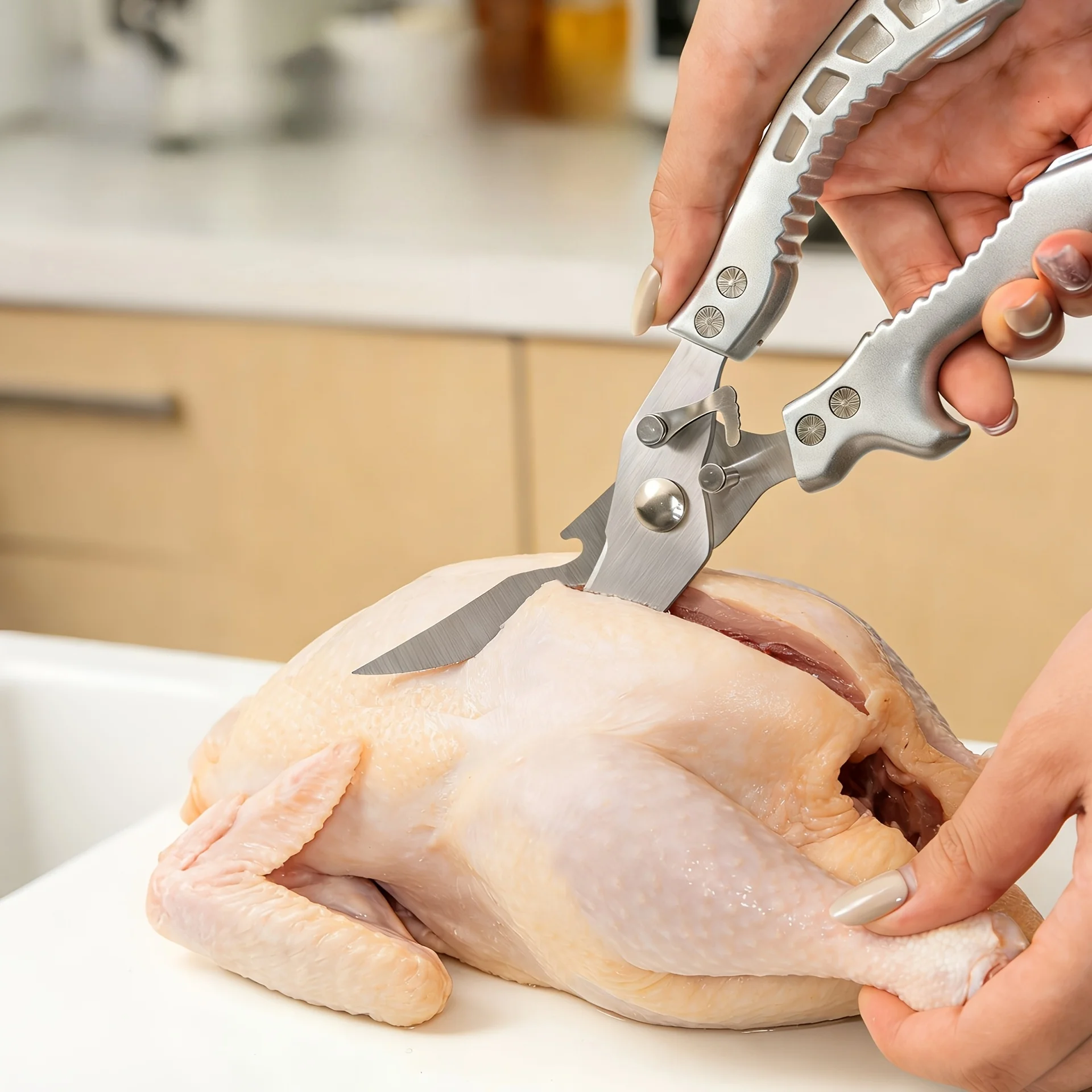 1/3pcs Stainless Steel Spring Kitchen Scissors Cut Chicken Bone Fish Meat Scissorses Multi-Purpose Chicken Bone Shears BBQ Tool