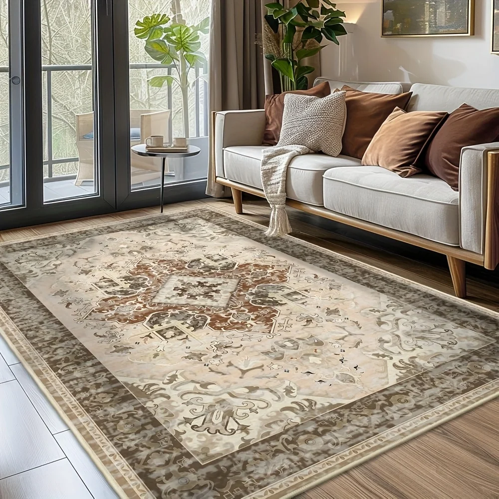 

Bohemian Vintage Area Mat - Machine-Washable Mat with Non-Slip Backing, Durable Polyester Fabric for Living Room & Bedroom