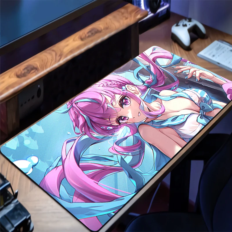 

Mouse Pad H-hololive Minato Aqua Design Non-Slip Desk Mat Gaming Accessories Stitched Edges For Home And Game For Gamer Mousepad