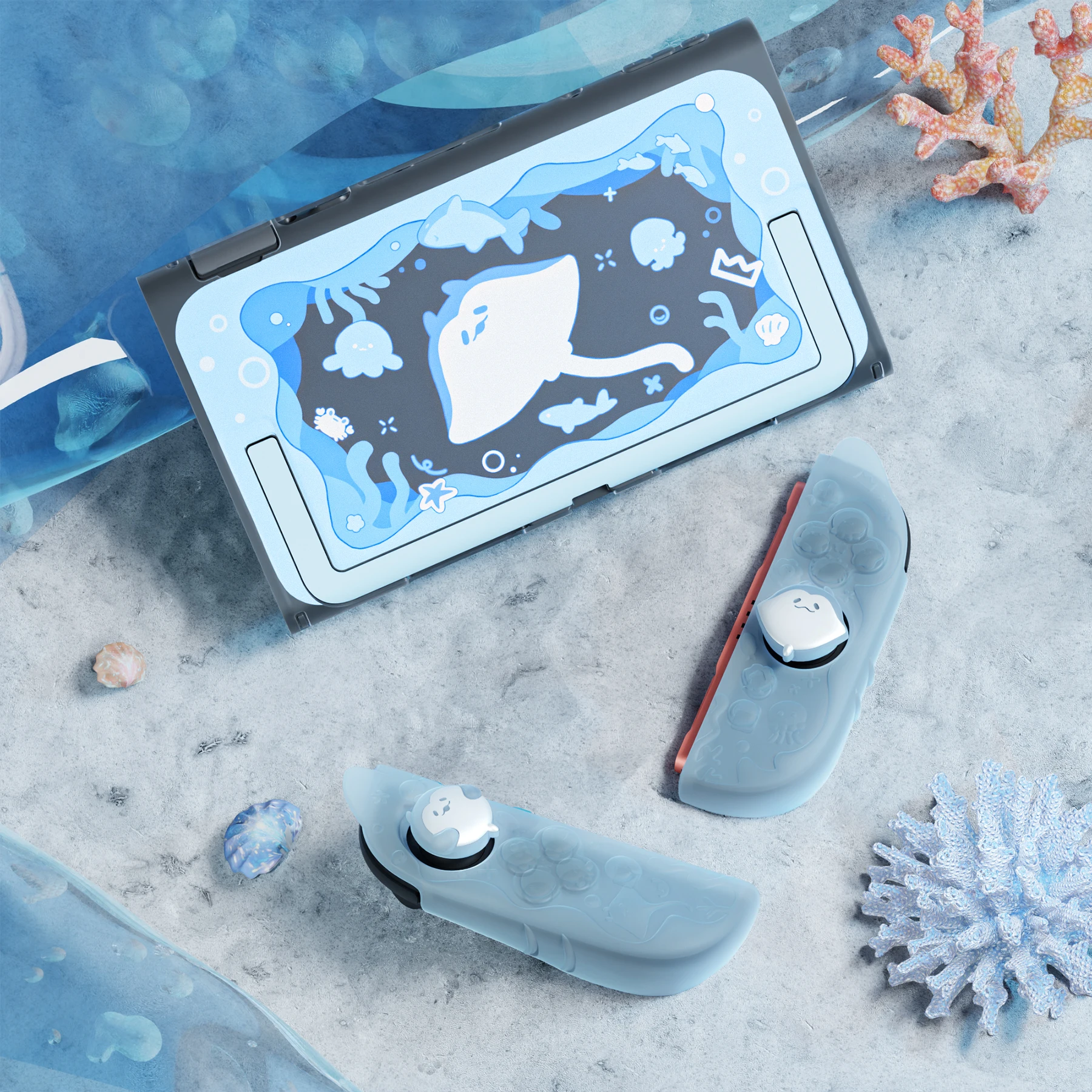 Etui ochronne PlayVital do Nintendo Switch 2, seria Kawaii Ocean Whisper, twarda obudowa z możliwością dokowania + silikonowe nakładki na Switch2 — zdjęcie produktu 2