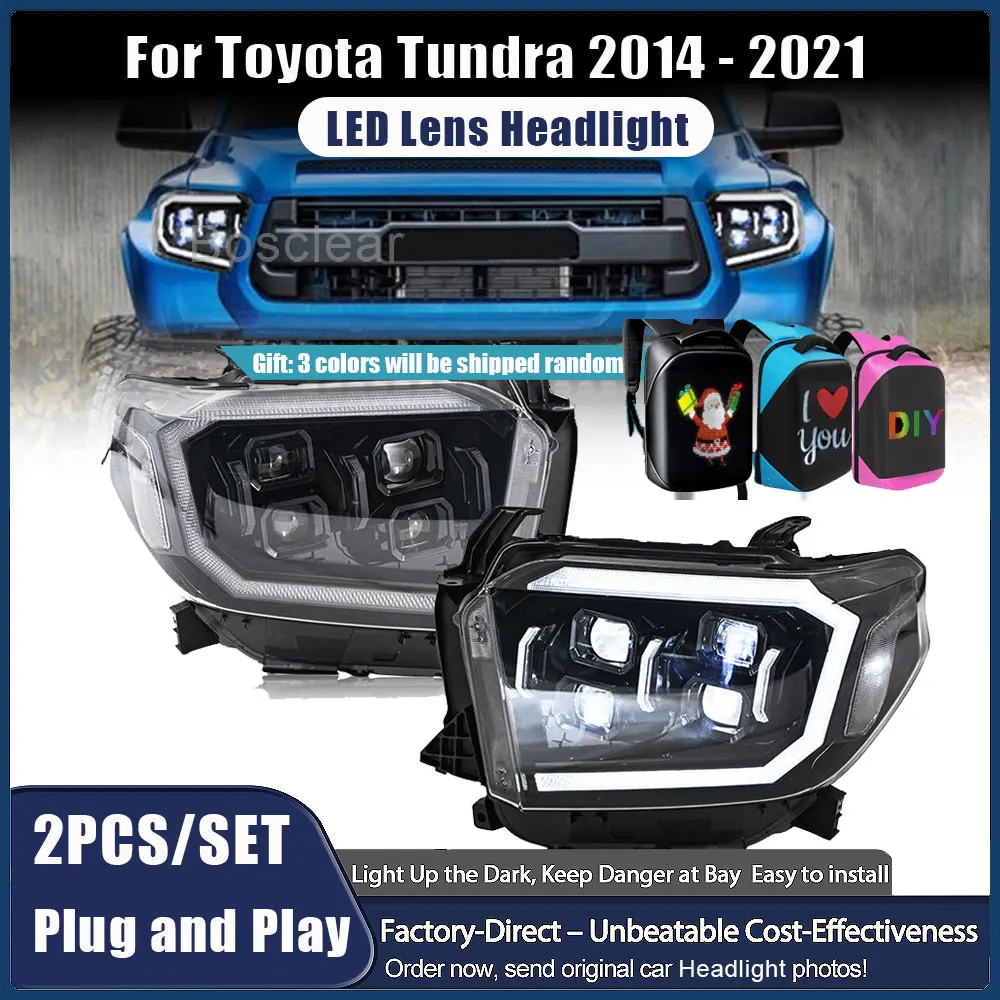 

2 шт. светодиодных фар для Toyota Tundra Sequoia Pickup 2014-2021, передние фары с LED-линзами и последовательными сигналами поворота