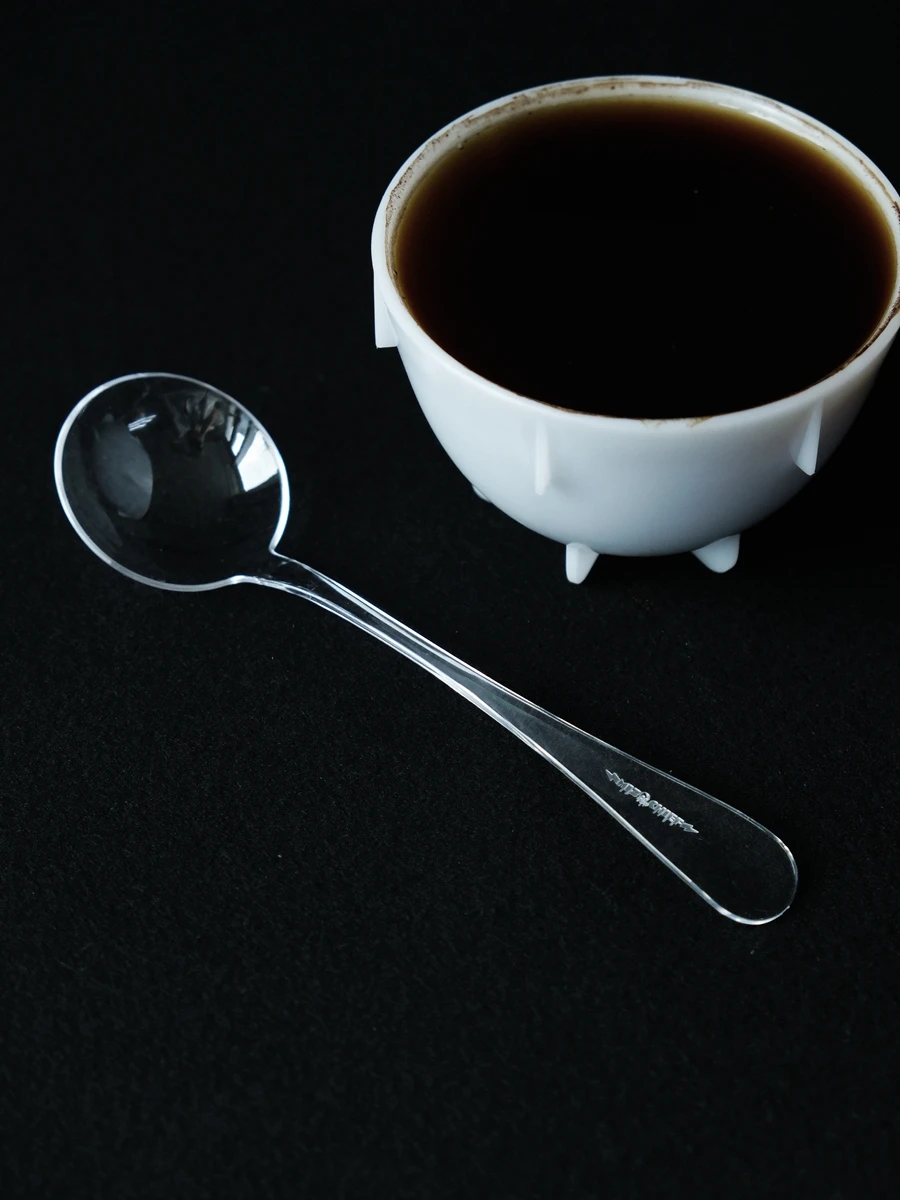 Disposable clear coffee spoon cupping bowl food grade long bean spoon