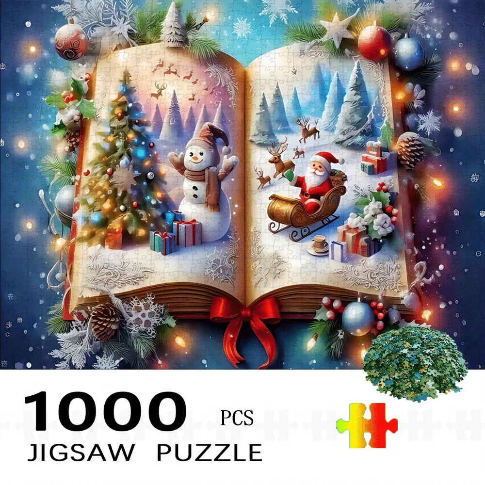 Świąteczna książka obrazkowa z 1000 elementami układanki papierowej o tematyce Świętego Mikołaja. Ten duży układanka służy jako zabawna gra dla...