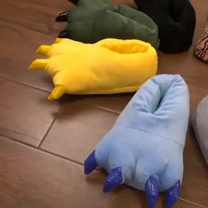 2024 Winter Zachte Kigurumi Slippers Vrouwen Mannen Grappige Schoenen Dier Kerst Dinosaurus Klauw Pluche Huis Schoenen