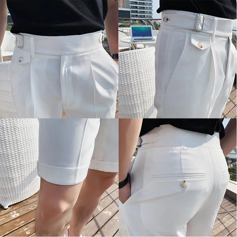 2022 Summer Thin Mens Shorts Fashion Business Casual Dress Suit shorts Male England Straight Streetwear Five Points Pants 29-36