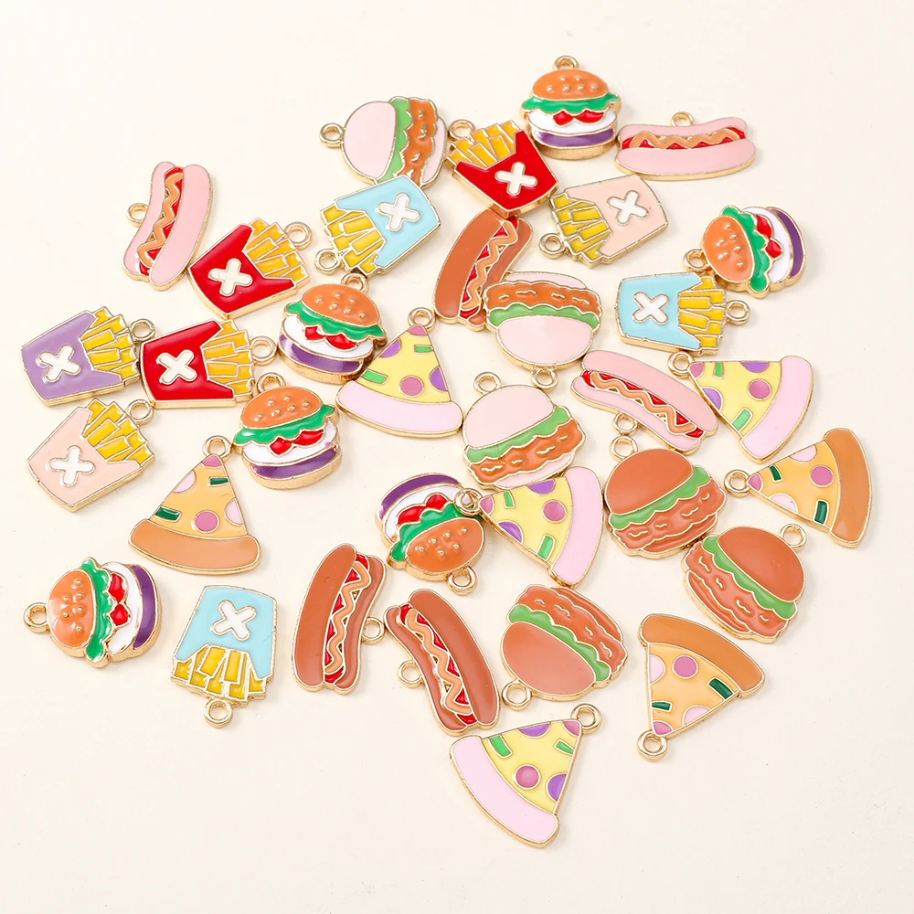 10 teile/satz Nette Emaille Burger Pizza Hot Dog Charms Anhänger für Handgemachte Halskette Armband Ohrring DIY Schmuck Zubehör