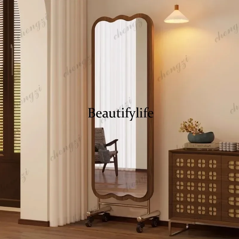 Full-body household floor-to-ceiling mirror antique movable special-shaped bedroom fitting mirror a17