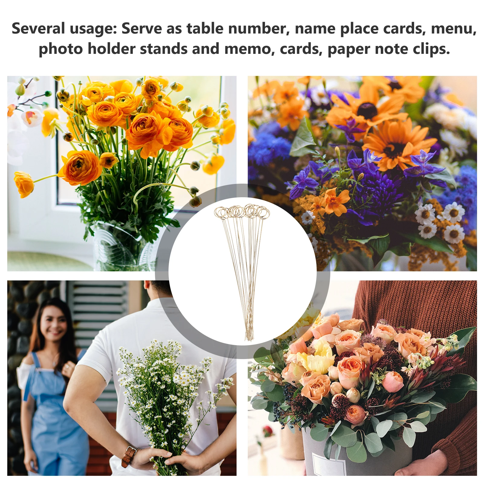 

40 Pcs Metal Bouquet Card Holder Reusable Wedding Birthday Decor Floral Picks Iron Flower Sticks Card Clips Accessories