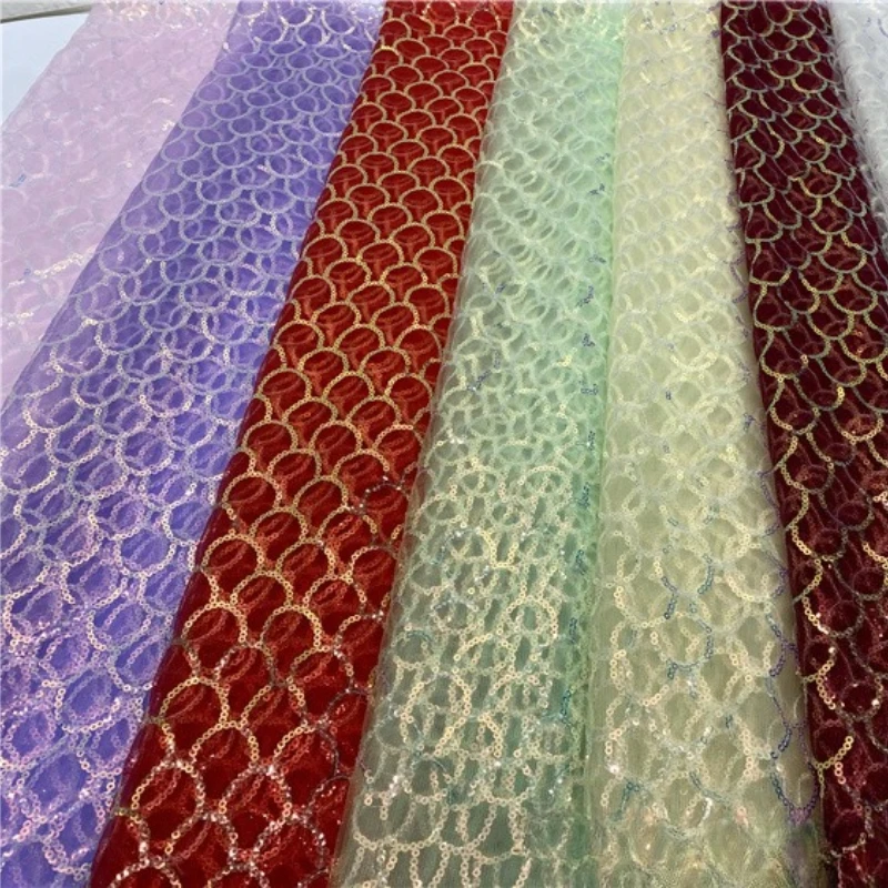 1 Yards fish Scale Sequin Glitter Fabric Net Embroidery Spring and Summer for DIY Dress Wedding Formal