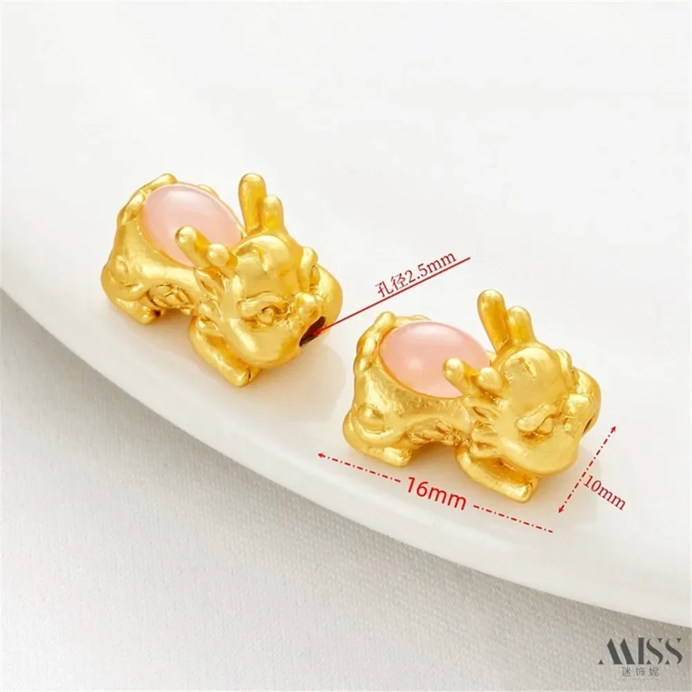 18K Gold-plated Matte Gold Gemstones for Wealth Pixiu Through-hole Pendant Separated Bead DIY Bracelet Jewelry Accessories