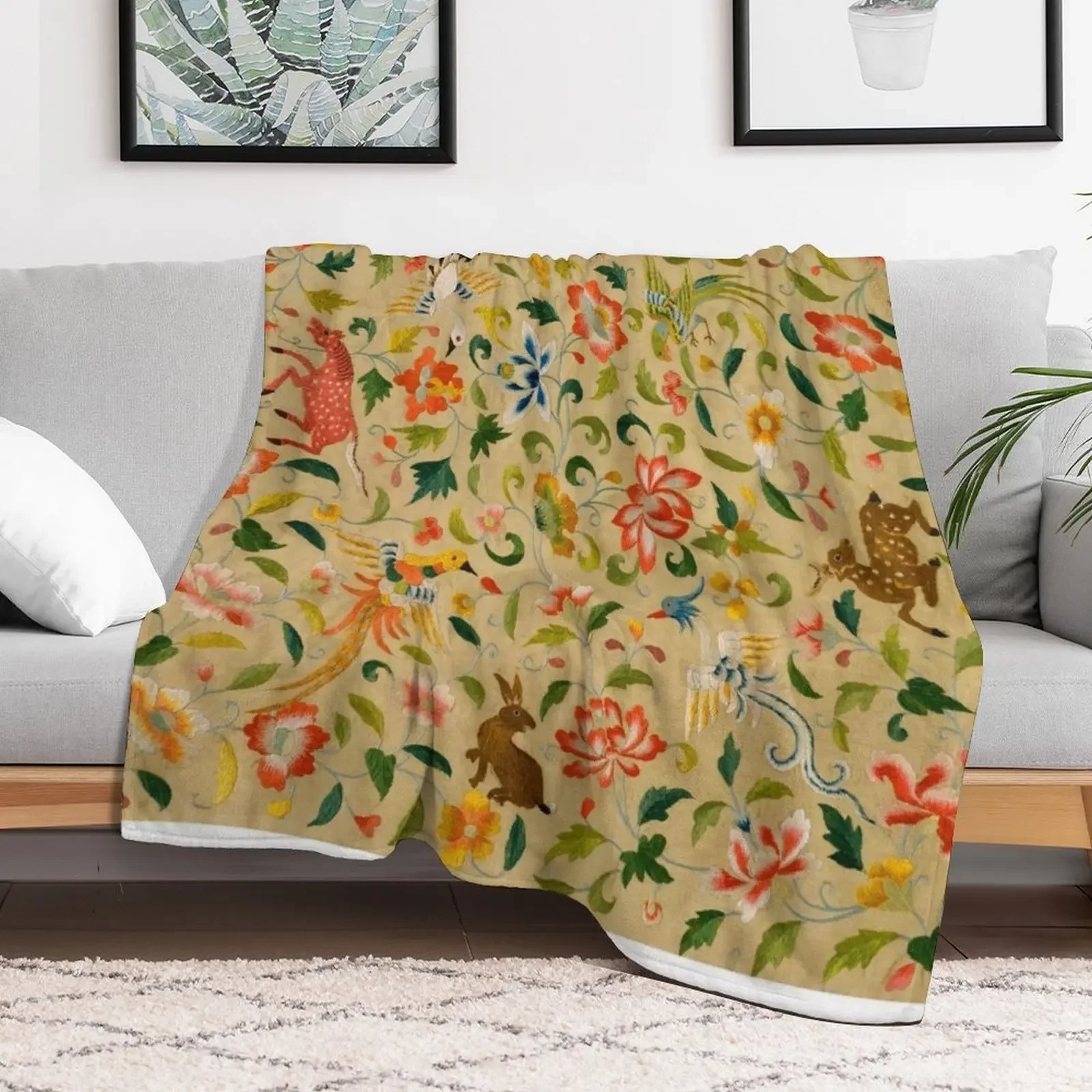 vintage animal antique horse bird deer rabbit Throw Blanket Soft Warm Blanket Gift for Grandparents