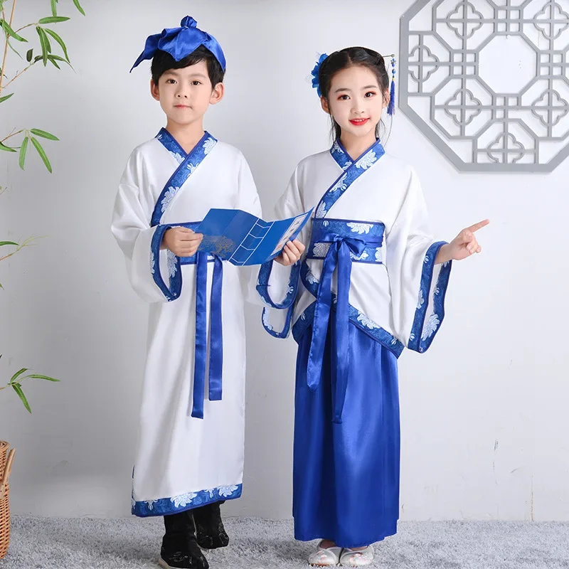 

Children's ancient clothing, Hanfu, girls' traditional Chinese school clothing, boys' three character scriptures, disciples' rul