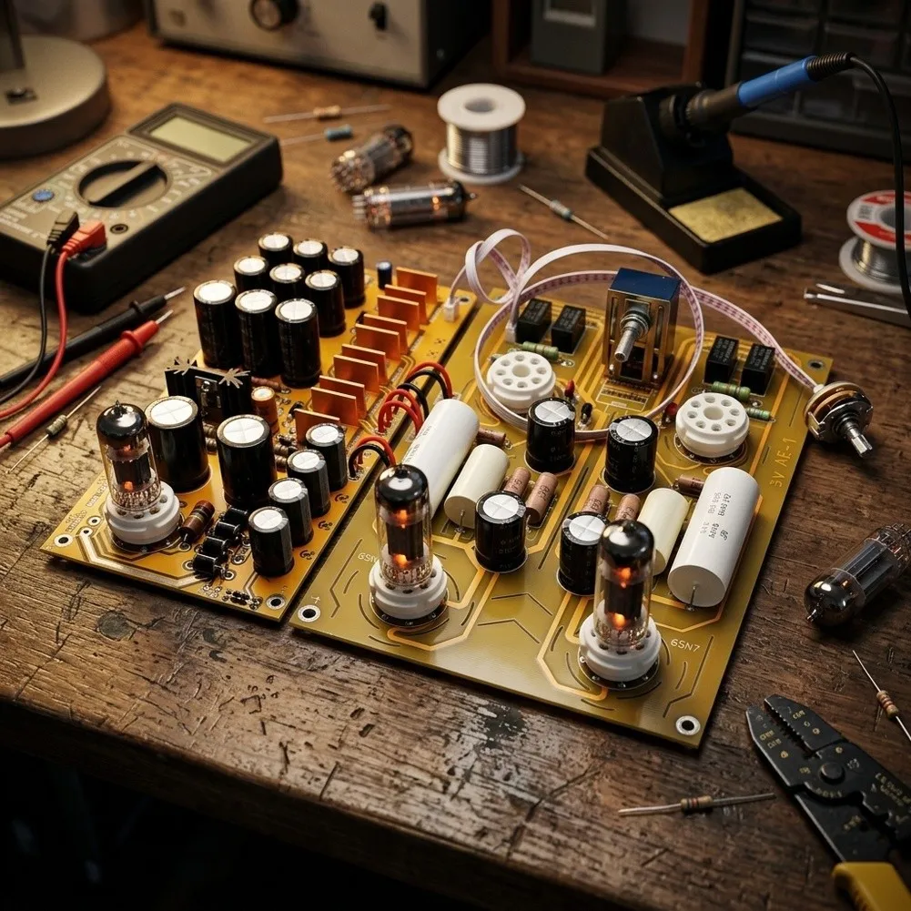 Compact For HiFi Preamp Kit Based on 6SN7 Tubes with PSU Board 4 Audio Inputs 160x230mm Main Board 100x230mm Power Board
