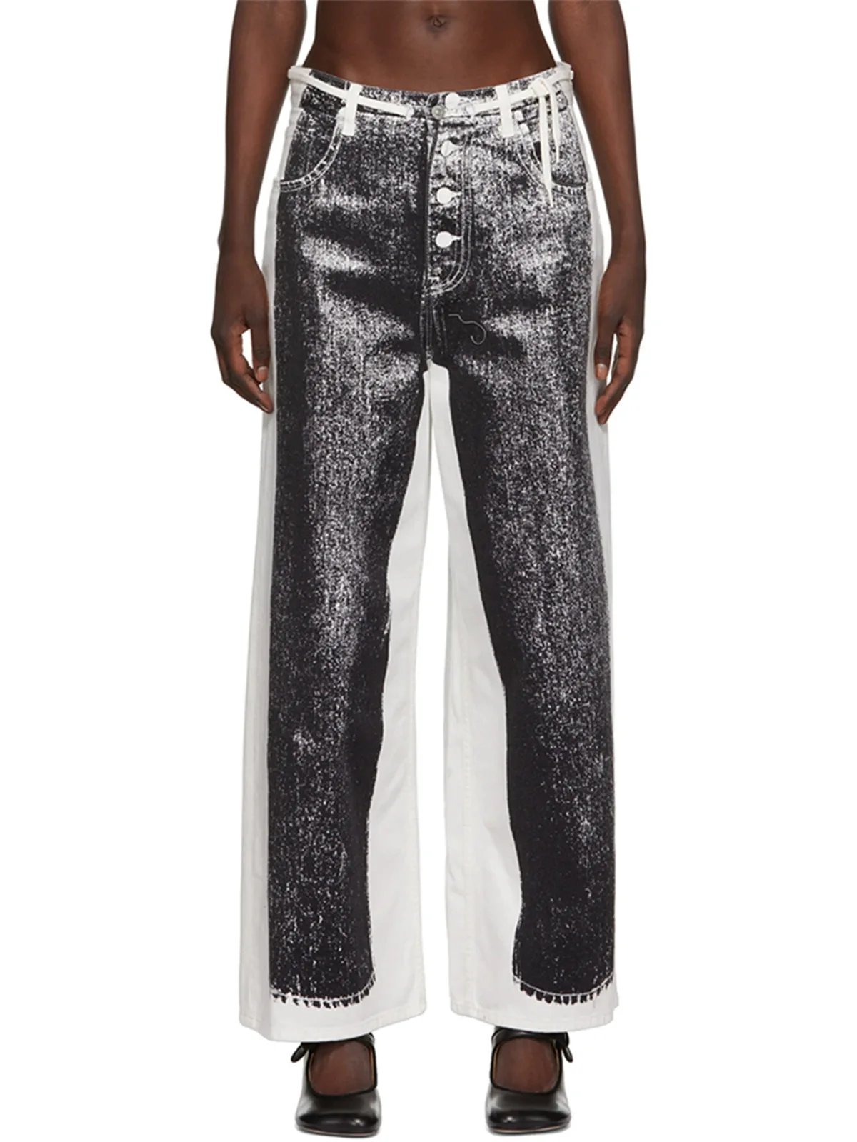 Casual Pants for Women Spring and Summer New Niche Fashion Three-dimensional Printed Jeans High Waisted Loose Wide-leg Pants