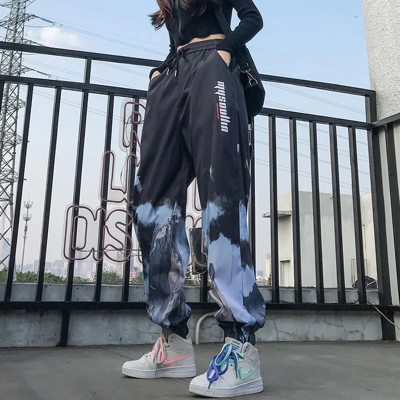 Drawstring Pants Women Loose Tie Dye Full Length High Waist Sweatpants High Street Casual Trouser Female All-match Dropshipping