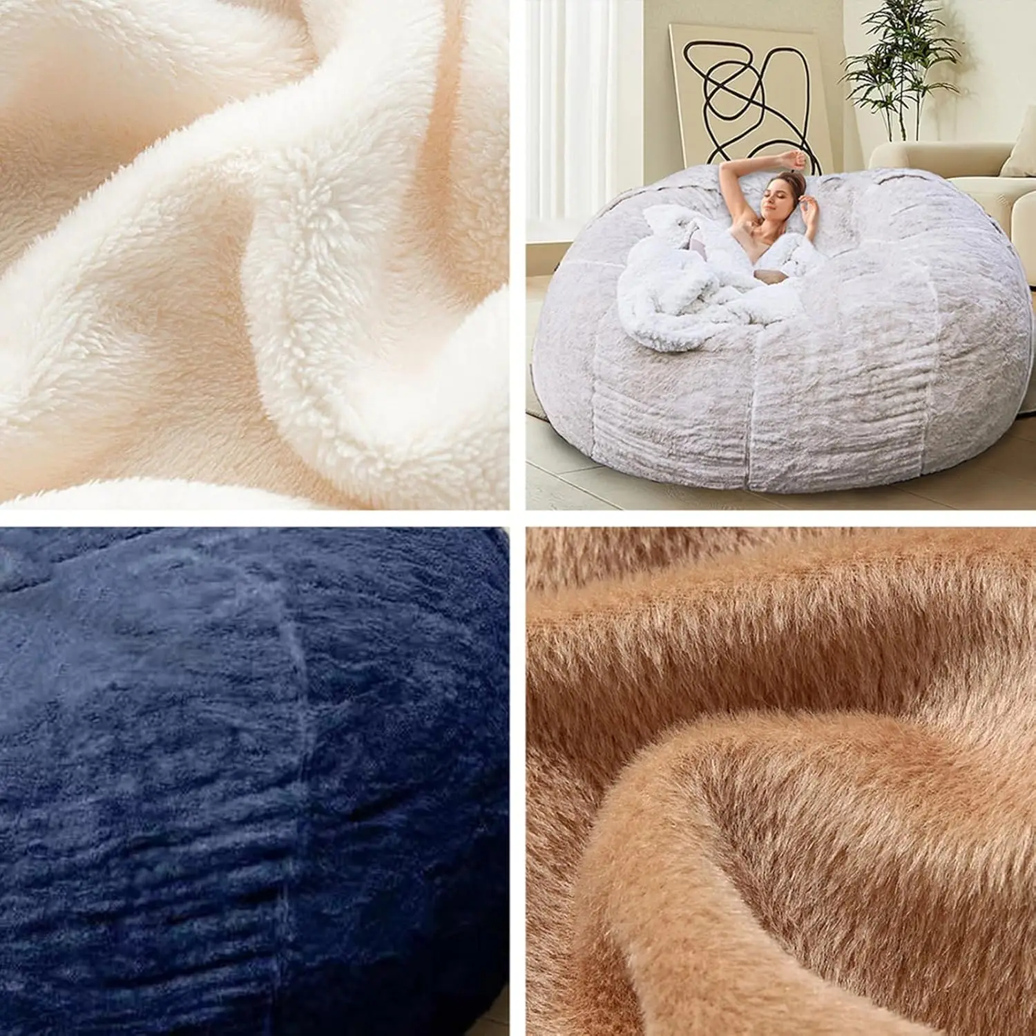 Bean Bag Chair for Adults Kids Without Filling Comfy Fluffy Giant Round Lazy Sofa Cover for Reading Floor