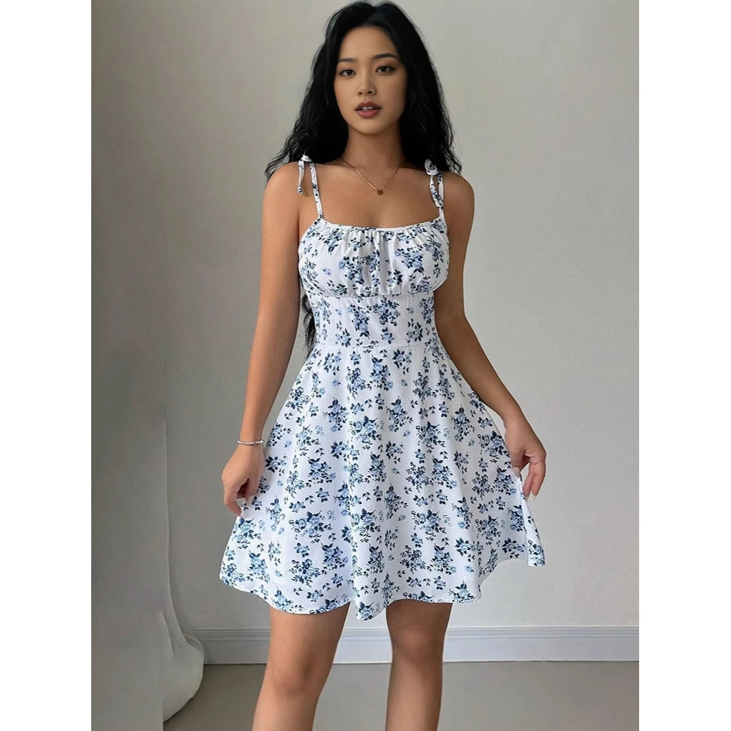 Spring New Sweet Waist Cinched A-Line Short Skirt Casual Loose Slimming Dress Stylish Commute Polyester Travel Yoga