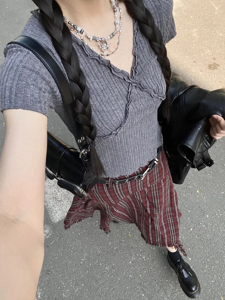 

Ele Lace Ear ort Sve V-Ne T-irt Women's Summer New Design Sensation oulder Length irt Commute Sle Top