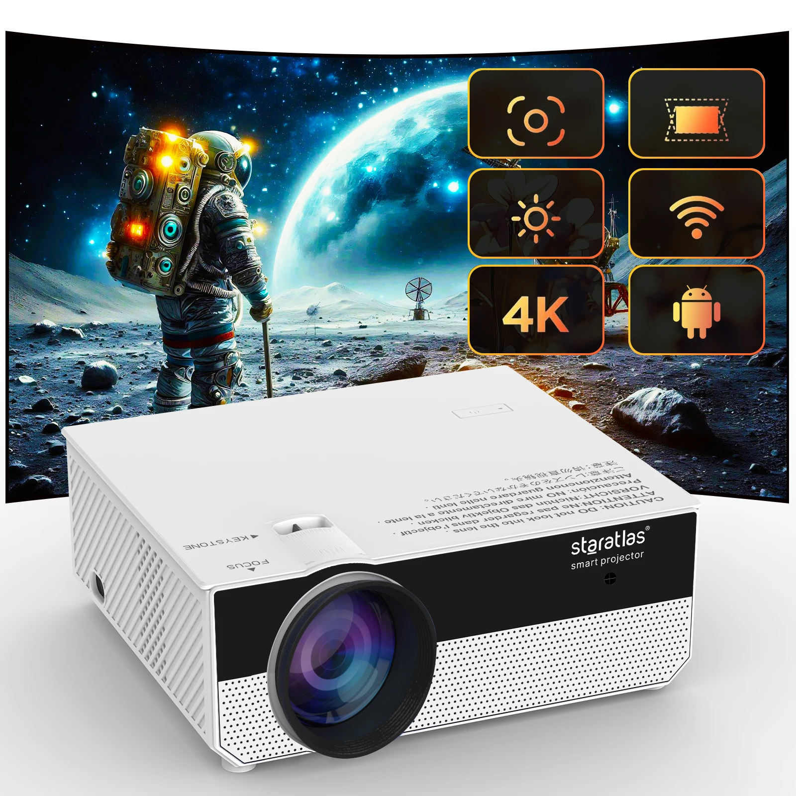 Proyector nativo 1080P con WiFi, proyector doméstico, proyector exterior portátil Full HD 1080P, proyector de películasTV inteligente incorporada
