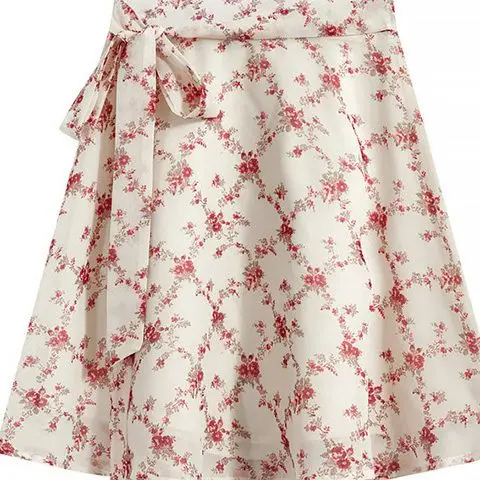 Floral Print A-Line Skirt High Waist Sweet Fairy Dress Youthful Chiffon Short Skirt Women