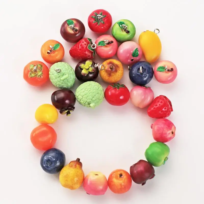 5Pcs 3D Simulated Fruit Resin Pendants Peach Pear Strawberry Charms For Earring Necklace Bracelet Keychain DIY Accessories Gift