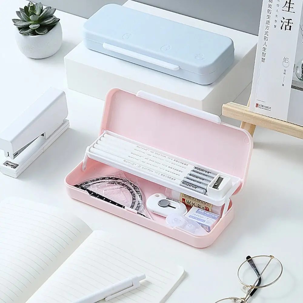 

Large Capacity Multifunctional Storage Sorting Desktop Storage Box Pencil Case Box Double Layer Pen Case Stationery Organizer