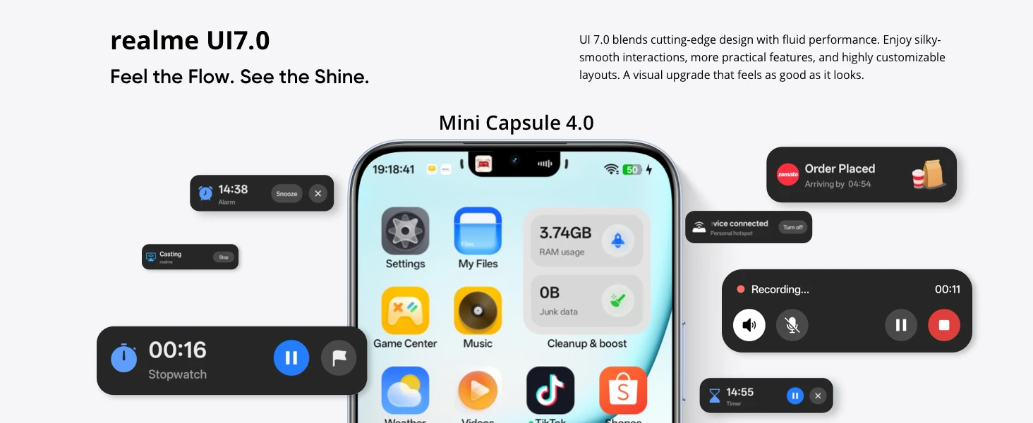 realme C100 5G Smartphone, 6600mAh Titan-Akku, (18+6) GB RAM + 256GB, 144Hz Display, Militärischer Widerstandsschutz, 45W Ladefunktion, AI 50MP Kamera, Dual-SIM Android 16, Blüten-Design – Detail 21