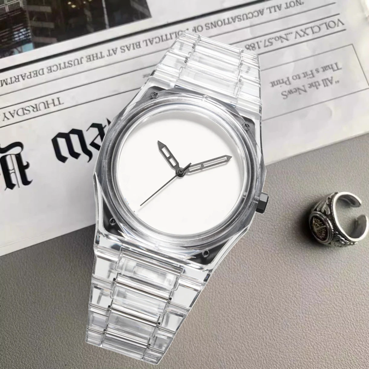 ساعة كوارتز بأرقام عربية إبداعية في الشرق الأوسط، تصميم شفاف، ساعة رياضية كاجوال للرجال #5