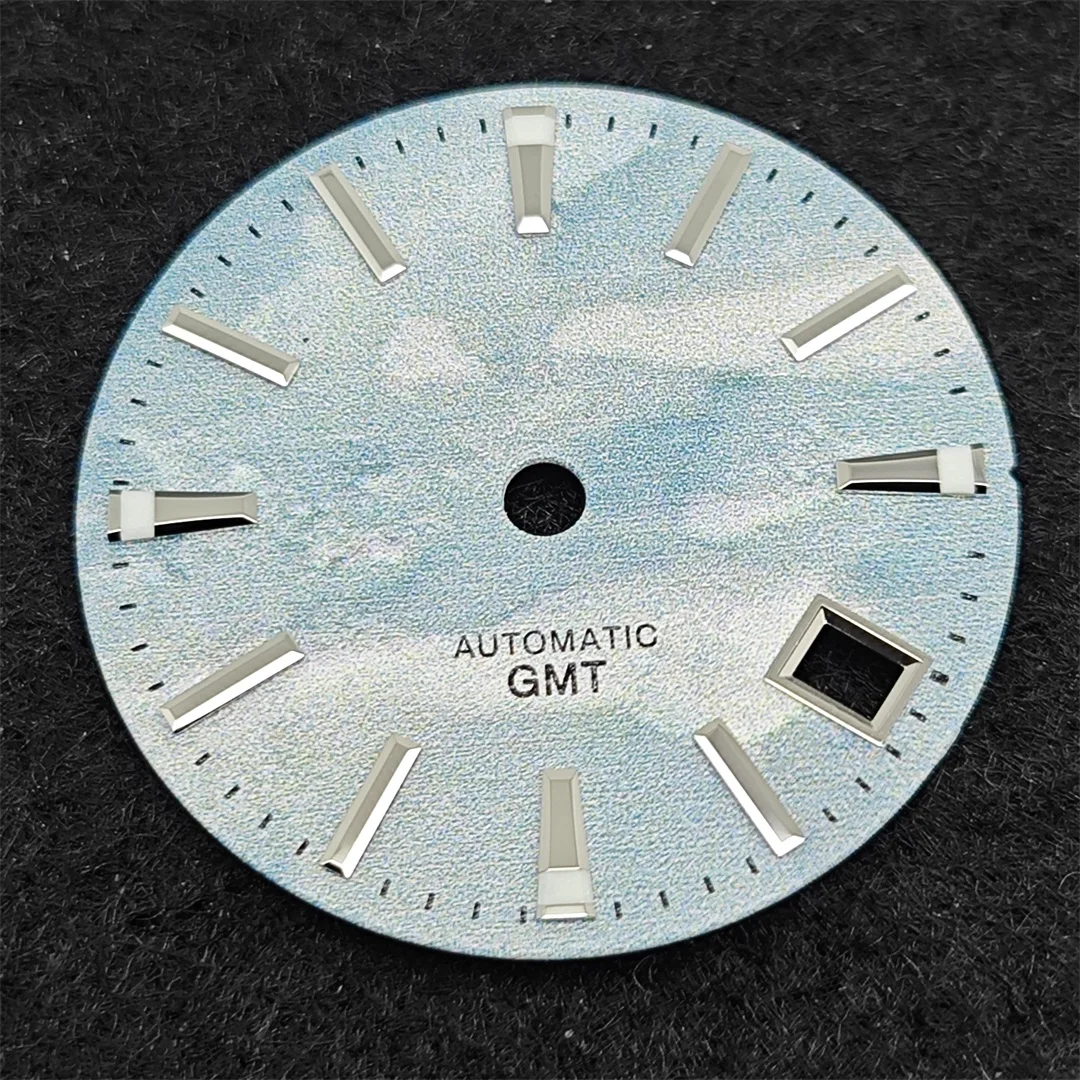 28.5mm NH34 GMT Watch Dial BGW9 Blue Luminous Watch Faces Blue Sky White Cloud Surface Watch Accessories for NH34/ NH35 Movement