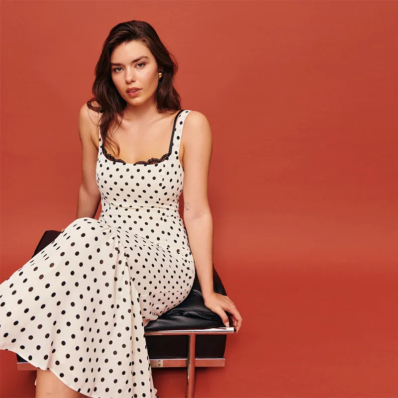 

Spot Goods752Summer New2025Polka Vest Mid-Length Slim Fishtail Dress French Romantic Simple Women