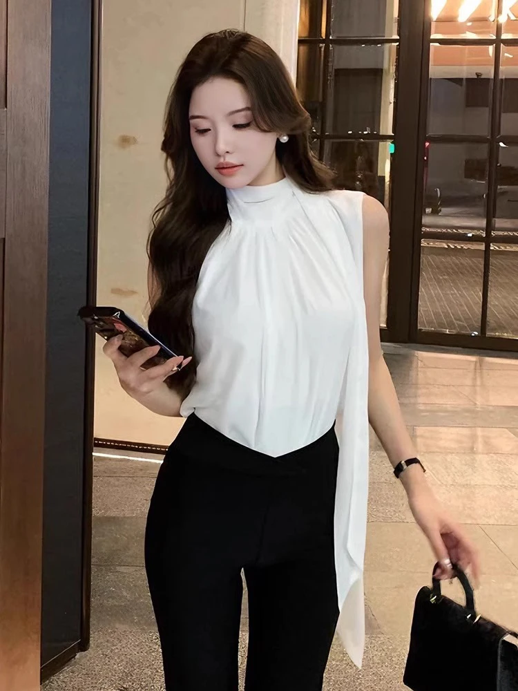 

Slim Fit Chiffon Top Faionable Svel Ne Hanging Sa Young Looking Women's Summer New Arrival Commute Sle round Ne