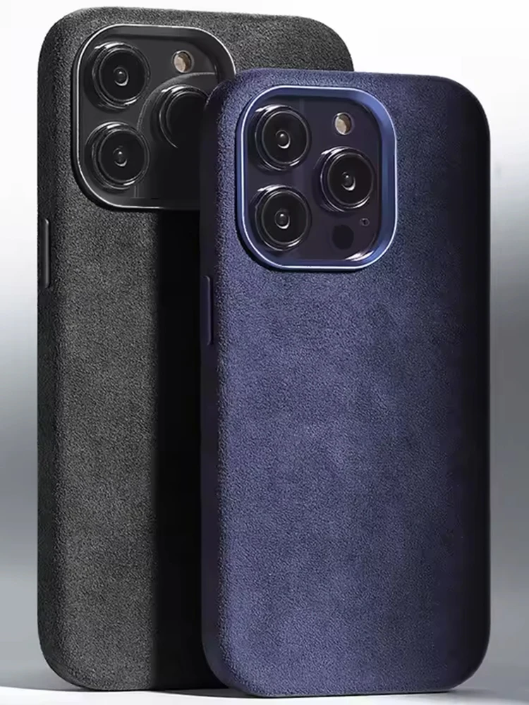 Wysokiej jakości miękkie etui na telefon z metalową ochroną obiektywu aparatu i magnetycznym mocowaniem, wykonane z miękkiego zamszu, do iPhone 16 15 14 Plus 13 12 Pro Max, odporne na wstrząsy, z osłoną tylną. — zdjęcie produktu 7