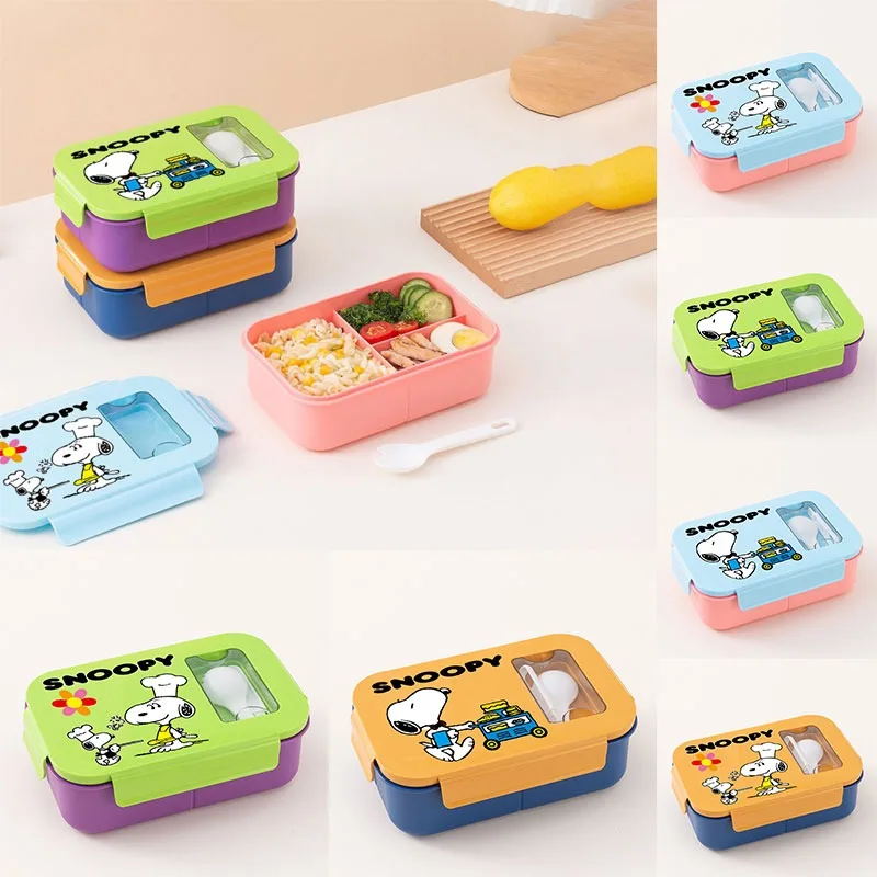 

Пластиковая коробка для бенто Snoopy, портативная коробка для завтрака, контейнеры для студентов с 3 отделениями, обеденный контейнер для еды, обратно в школу