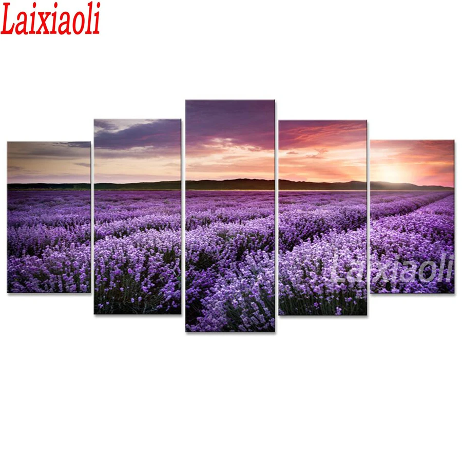 5 Pieces Provence Lavender Field diy diamond painting rhinestone mosaic cross stitch 5d embroidery kits full square round drill