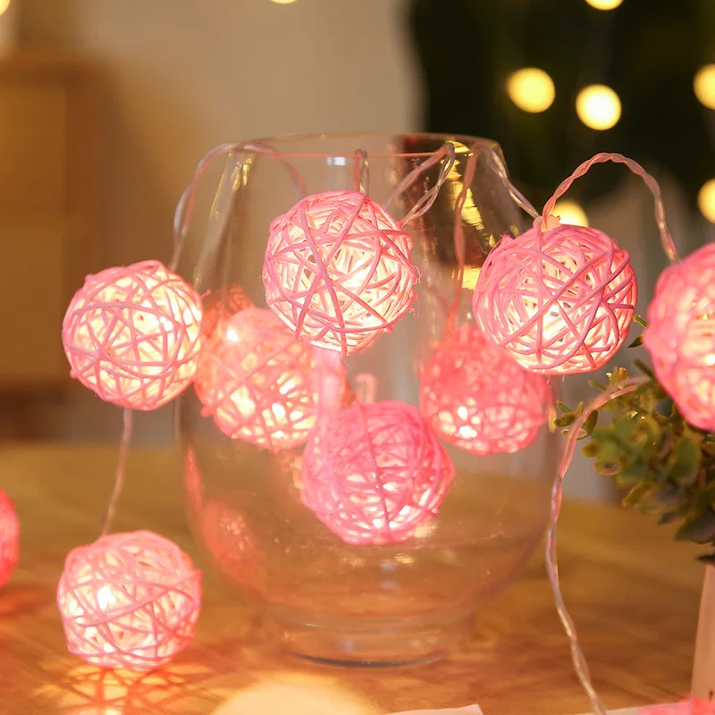Creative Hollow-Out Lamp Indoor Handmade Seven-Color Rattan Ball Lamp String Courtyard Home Decoration Led Star Lights