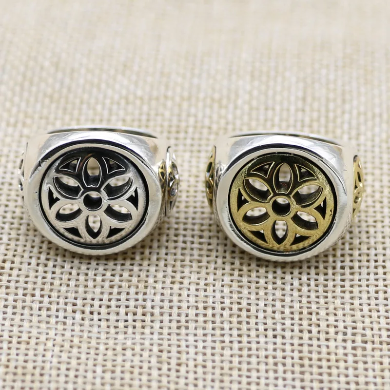 925 sterling silver personalized retro European and American trendy handmade pure silver hollow ring Gothic punk ring
