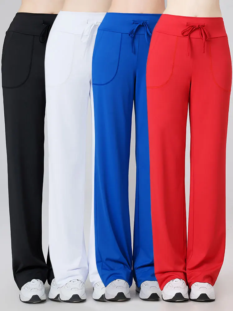 Pantalones de pierna ancha de cintura alta, pantalones deportivos informales holgados de corte recto drapeados para Yoga al aire libre, pantalones cómodos de talla grande