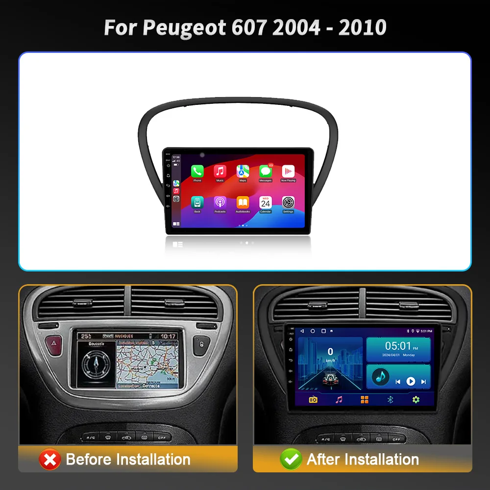 For Peugeot 607 2004-2010 Auto Wireless Apple Carplay Radio Stereo Multimedia Player Car 4G Android Multifunction Touch Screen