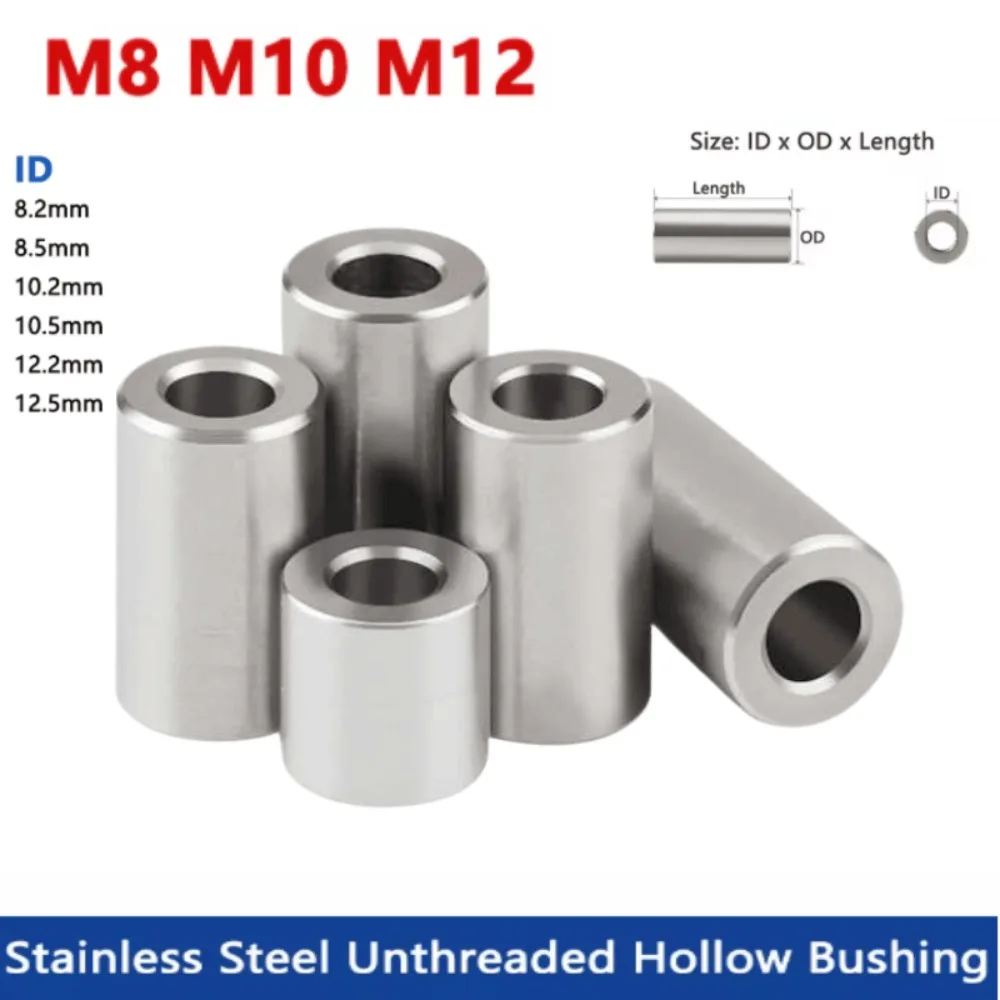 M8 M10 M12 Stainless Steel Unthreaded Spacer Round Hollow Bushing Sleeve Washer OD12/14/16/20mm Length 1-20mm
