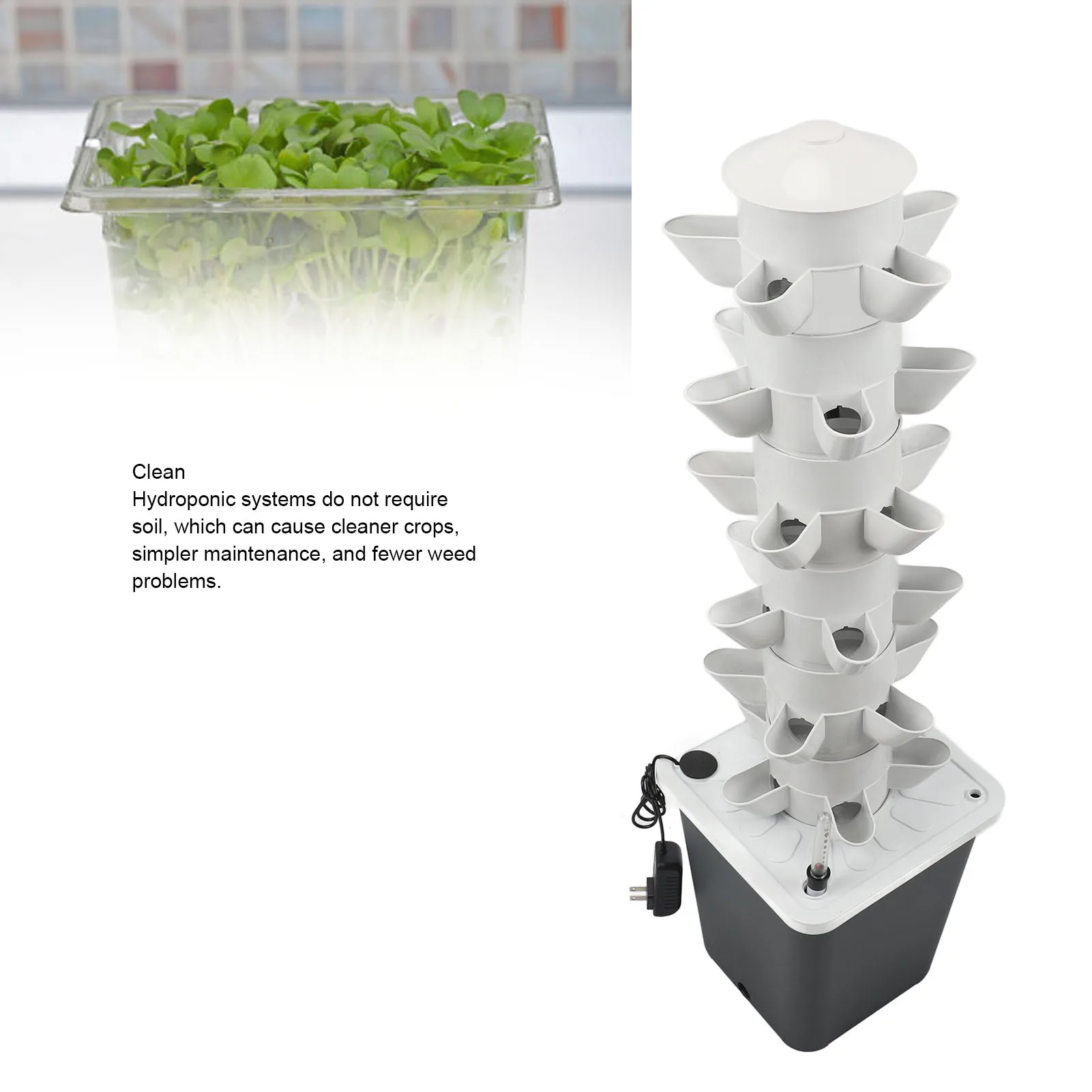 

Hydroponics Tower White 30 Hole Vertical Hydroponic Planting System with 20L Water Tank for Vegetable Vertical Planter