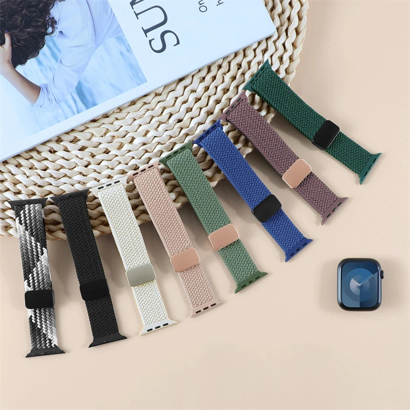 Braided Solo Strap For Apple Watch Band 46MM 45mm 49mm 44mm 42mm 41/40mm Nylon Elastic Bracelet iWatch series 10 9 7 SE 6 8 5 4