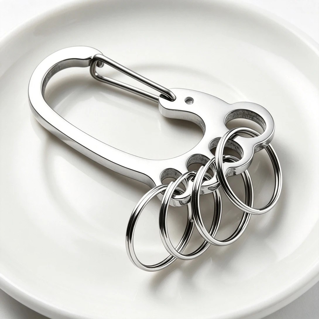 5Pcs Stainless Steel Carabiner Keychain with 4 Key Rings Heavy Duty EDC Spring Snap Hook For Outdoor Camping Daily Keys Holder