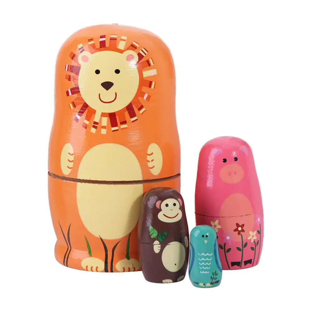 Home Decor Wooden Nesting Dolls Animals Pattern Decorations Matryoshka Doll Toys Cartoon Handmade Stacking Dolls Chidrens Gift