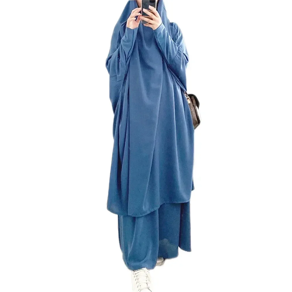 Ramadan Women 2 Piece Set Muslim Prayer Garment Hijab Dress Abaya Long Khimar Gown Abayas Dubai Overhead Islamic Clothing Sets