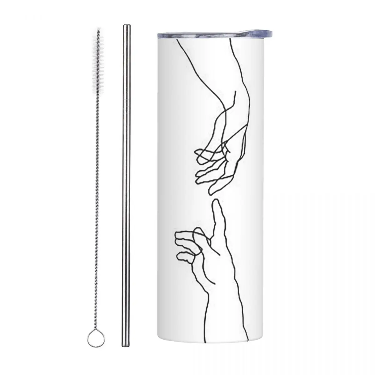 Creation Of Adam Minimal Drawing Stainless Steel Tumbler Vacuum Insulated Mugs Thermal Cold Cup Straw With Lid 20oz