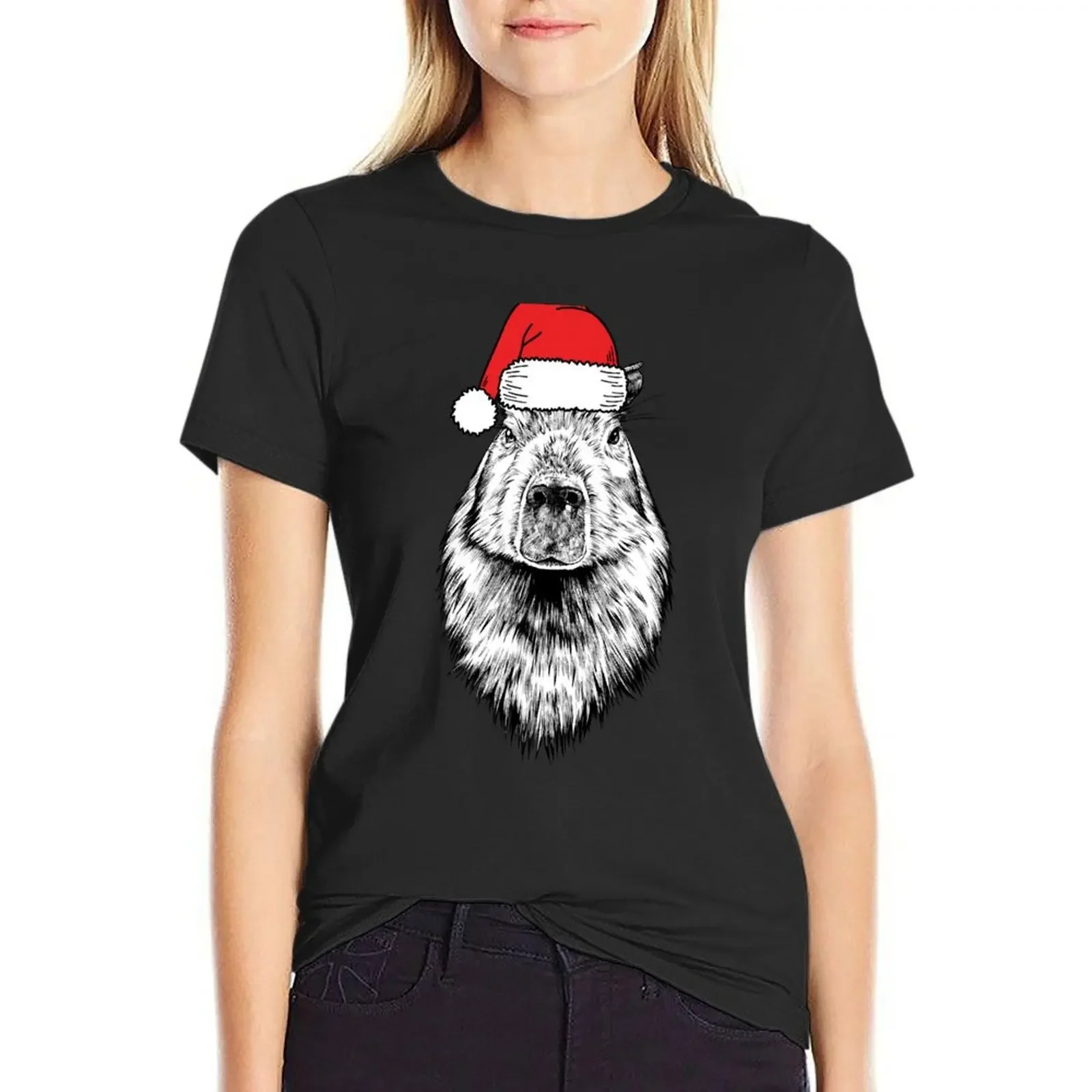

Capybara Christmas Santa Animal Holiday T-Shirt cute tops plus sizes sublime lady clothes clothes for Women