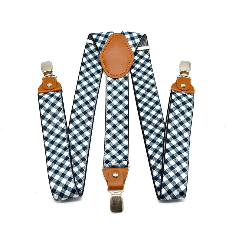 Adult 3.5cm European and American British retro checkered lucky men\'s suspenders clip suspenders suspenders wedding party braces