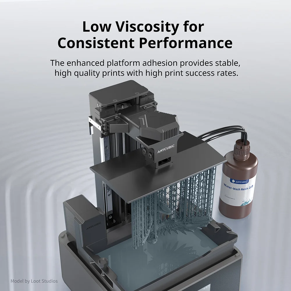 راتينج غسيل الماء ANYCUBIC + لطابعة LCD ثلاثية الأبعاد قابلة للغسل بالماء دقة عالية منخفضة الرائحة منخفضة اللزوجة مواد طباعة ثلاثية الأبعاد