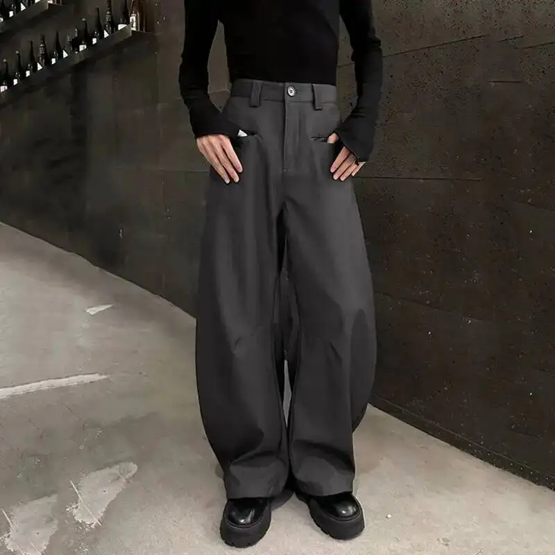 Korean Style Men's Suit Trousers Solid Color Casual Drape Curved Knife Pants Wide Leg All-match Male Bottom Autumn 9X0DEB